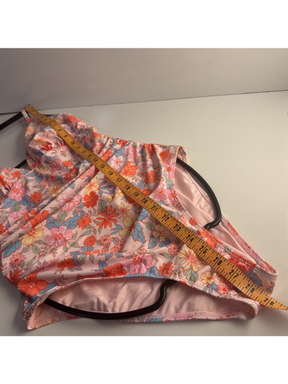 NWT cupshe one piece swimsuit large womens Retro Floral pink orange blue Runched - Picture 3 of 10